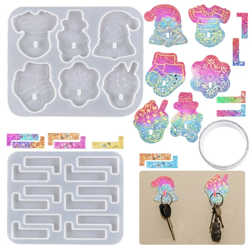 Z1389  Christmas hook Punch free clothes hook mold Non marking paste kitchen hygiene hook silicone mold