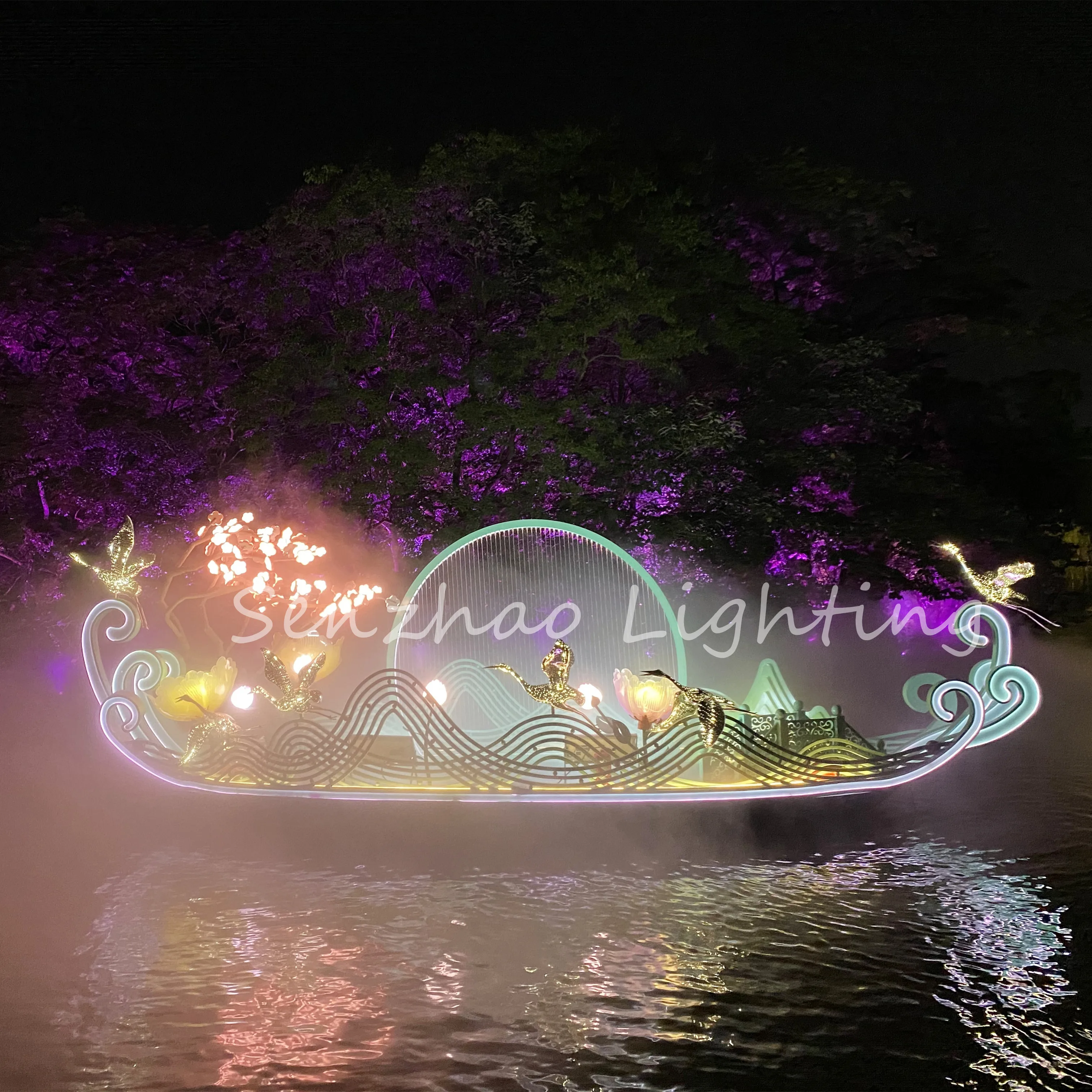 Glowing boat outdoor decorative river landscape garden light sculpture
