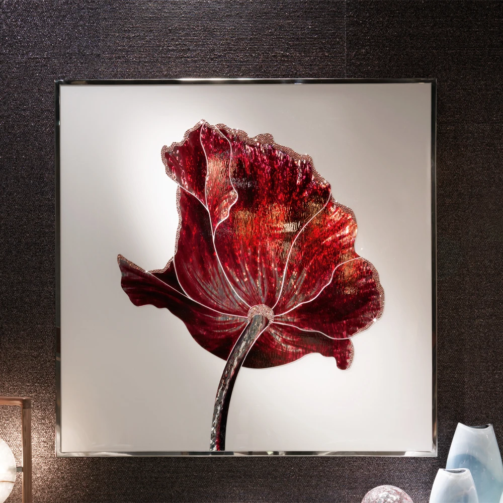 high end famous luxury modern art crystal painting diamond art painting kit 3d glass red flowers paintings