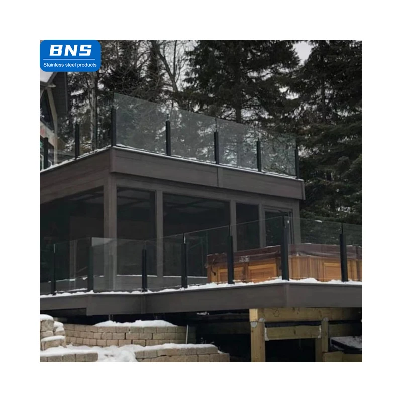 BNS Modern Frameless Post Balcony Railing Staircase Glass Railing Handrails Design Stainless steel Frameless Glass railing