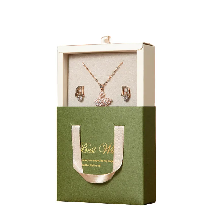 Factory Custom Printing Drawer Style Jewelry Packaging Box With Handle
