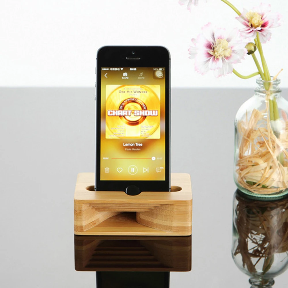 Universal Bamboo Wood Phone  Holder For Desk Custom Logo Sound Amplifier Loud Speaker Stand