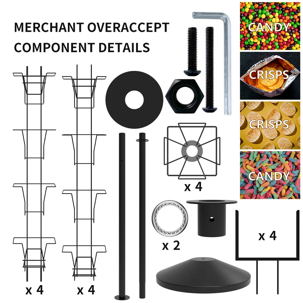 OEM/ODM 8-Tiers Metal Wire Supermarket Retail Snack Food Display Flooring Rack with 32 Pockets