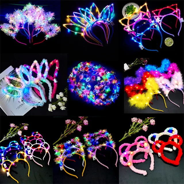 LED Flashing Wreath Angel Feather Headdress Colorful Luminous Garland Girl Headband Cheap Feather Headband