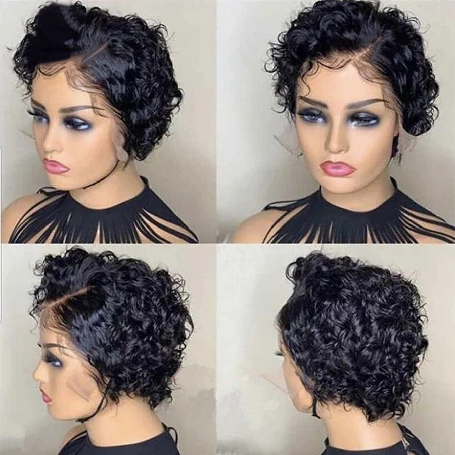 Free Shipping 100% Remy Raw Indian Hair Short Pixie Curly Human Hair Wig Bob Wigs 8 Inch Full Machine Made Pixie Wig