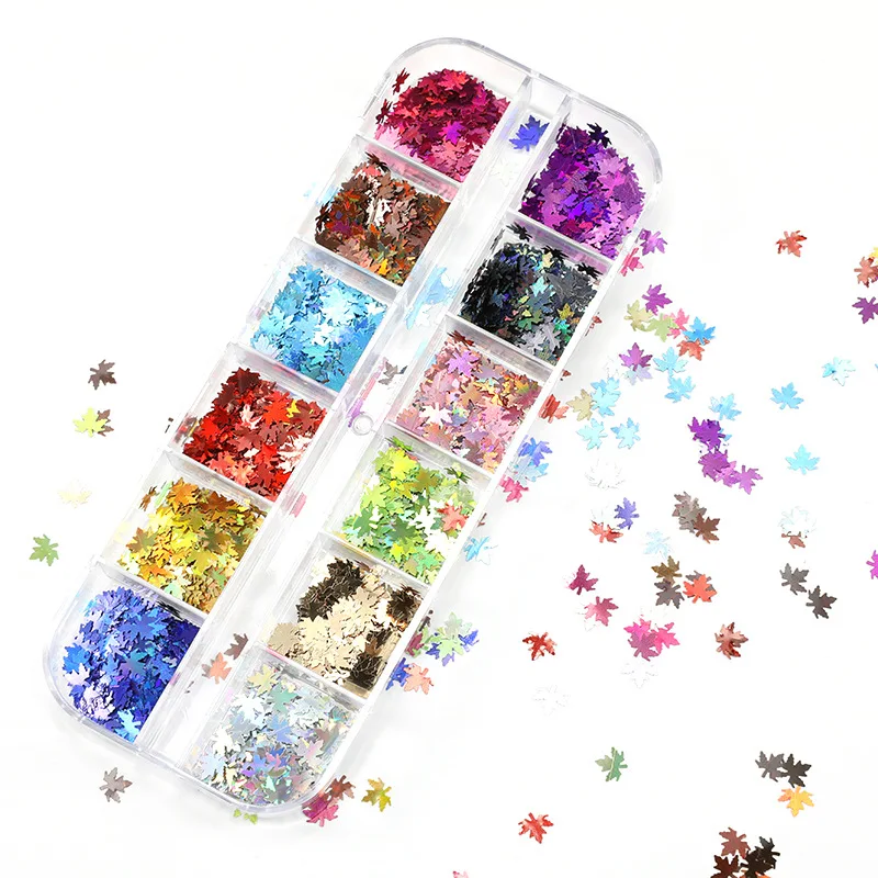 Maple Leaves Nail Art Sequins Holographic Glitter Flakes Paillette Chameleon Stickers For Nails Autumn Design Decor