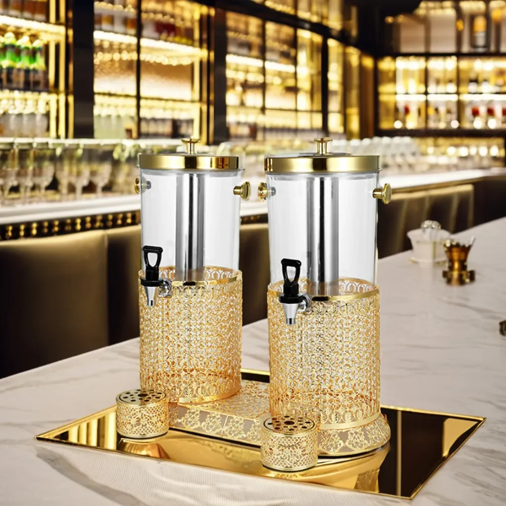 Wedding Beverage Dispenser Upscale Golden Steel Cold Juice Drink Dispensers with Large Capacity for Event Use