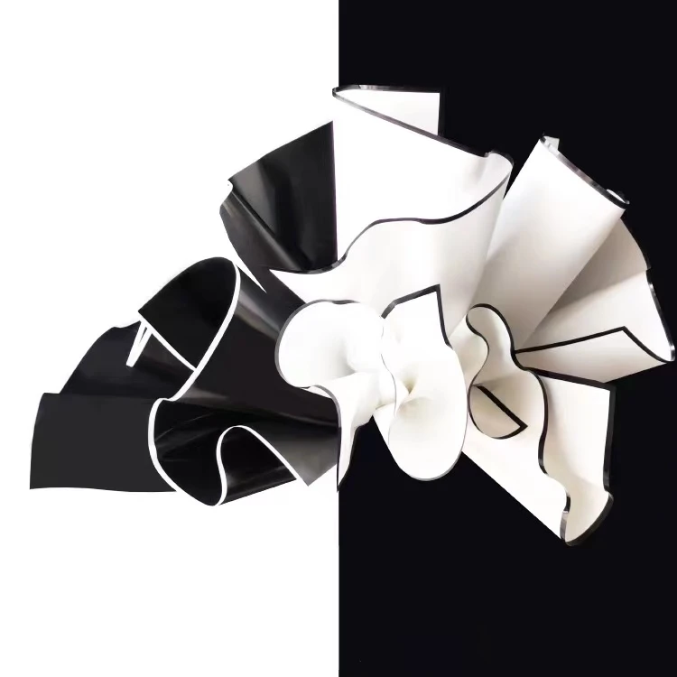 Wholesales Custom logo Frosted border flower wrapping paper black and white matte waterproof pack film paper for flower