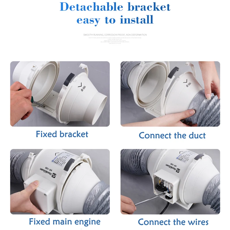 Fan Manufacturer 3 Speed Exhaustd Readerduct Fan Installation Air Extractor Fan Extractor Plastic White AC PP Plastic 200mm