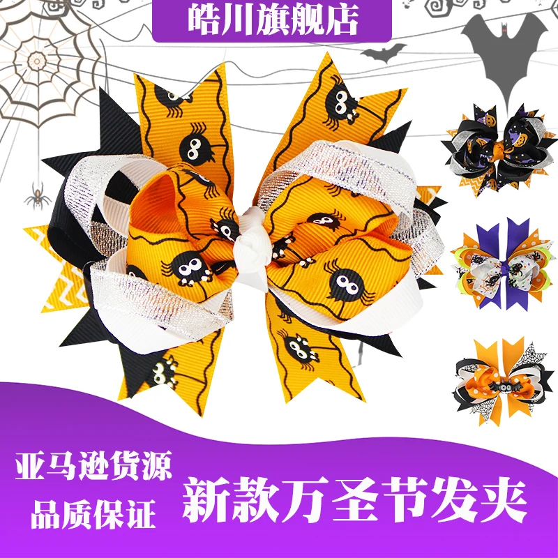  HCArtware 4 pack Halloween hair clip set for girls Boutique ribbon bow