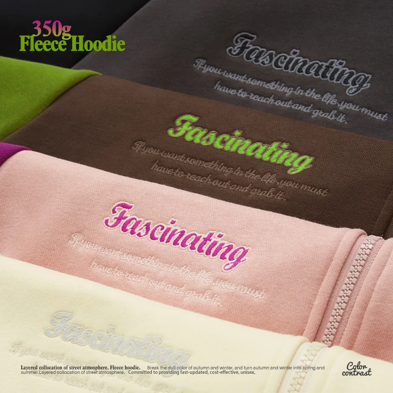 INFLATION Raglan Sleeve Turf Embroidery Zipper Hoodie 350 GSM Fleece Zip Up Premium Hoodie