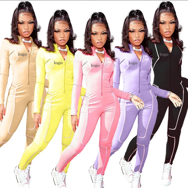 New Arrivals Custom Casual Tracksuits Personalized Stitching Sports Slim Fitness Zipper Cycling Jumpsuit Fall 2021 Women Clothes