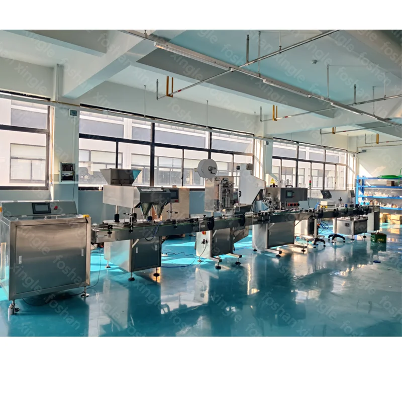 Automatic Gummies Capsule Softgel Packing Candy Desiccant Tablet Counting Plastic Bottling Capping And Labeling Machine