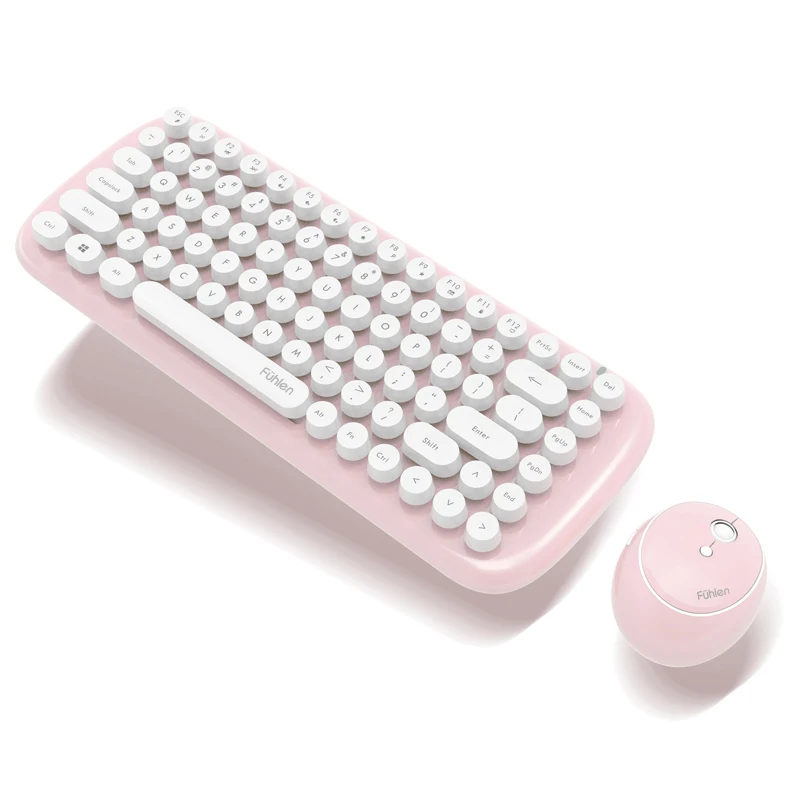 Pink mouse and keyboard  high quality 2.4ghz wireless office mouse & keyboard combo retro key design custom LOGO for cute girl