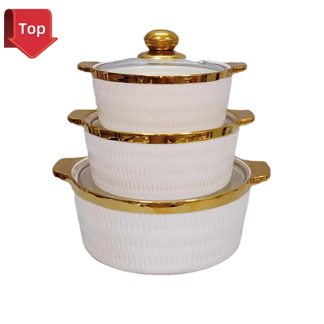 New Product Luxury Style Ceramic Tableware Large Capacity Ceramic Soup Tureen Porcelain Gold Rim Soup Pot Set