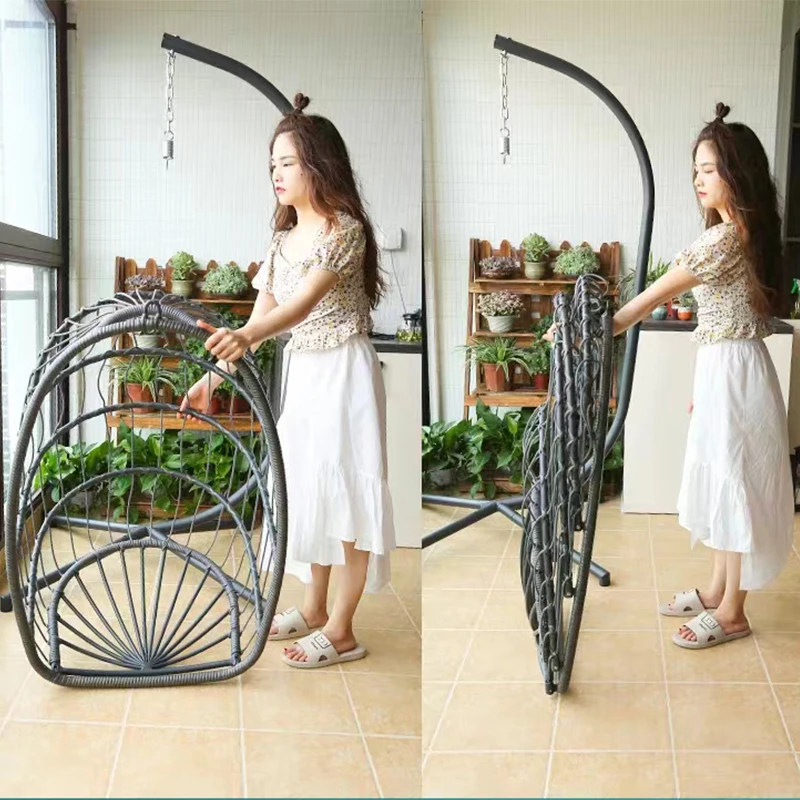 New high quality outdoor single seat garden furniture rattan terrace pretty leisure modern egg shape garden rattan swing chairs