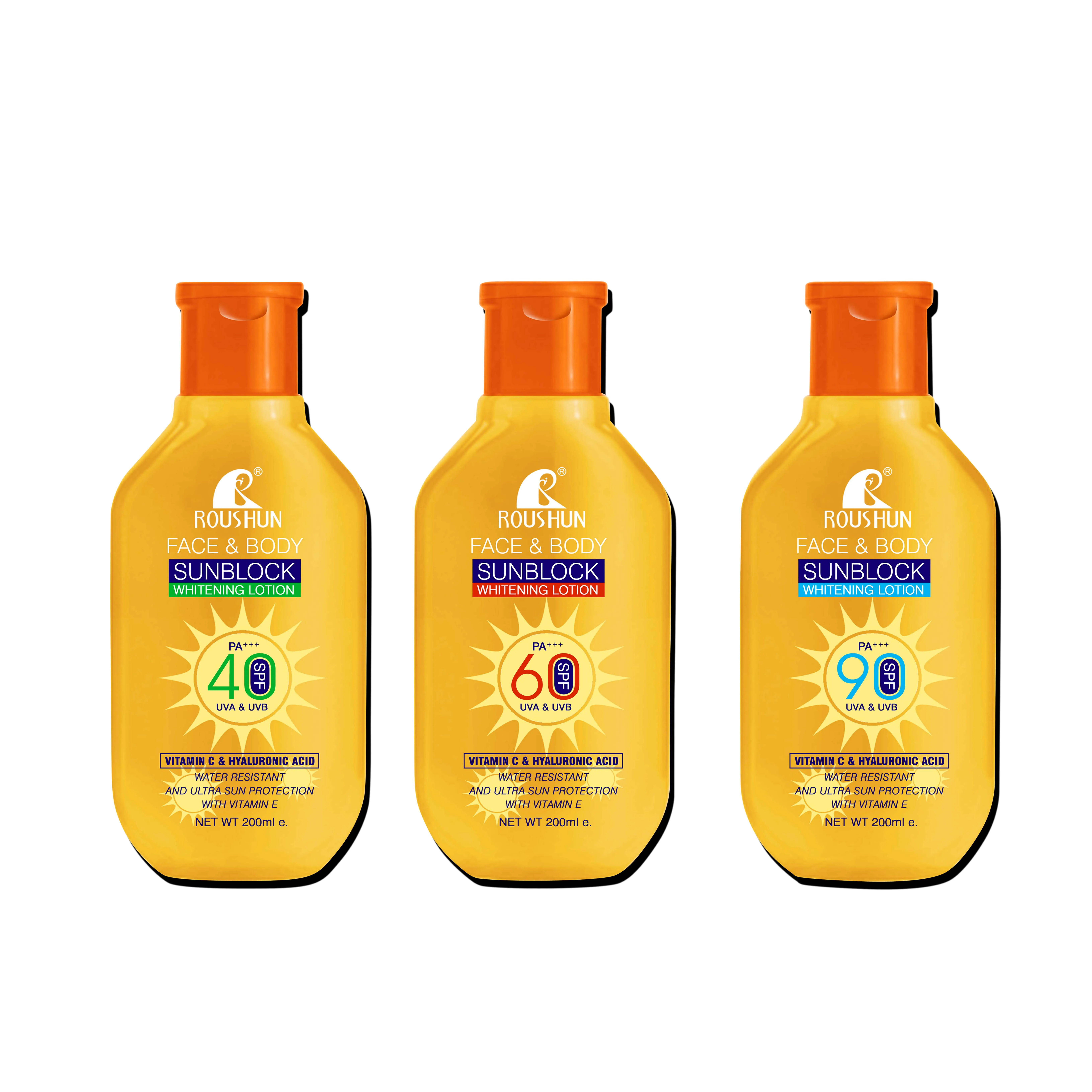 ROUSHUN face and body sunblock whitening lotion vitamin c and hyaluronic acid SPF 40,60,90