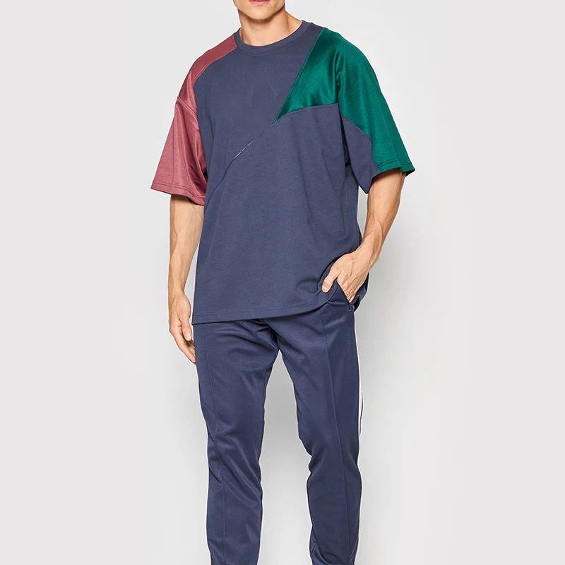 Men's Oversized Stitching Contrast Tee Collage Design Drop Shoulders Blouse Printed T-shirts Printed Shirts Printed Tshirt