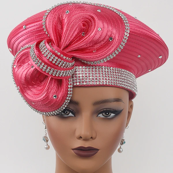 The Ribbon satin red hat Fashion Wide Brim Formal Party lady church new elegant women top hat