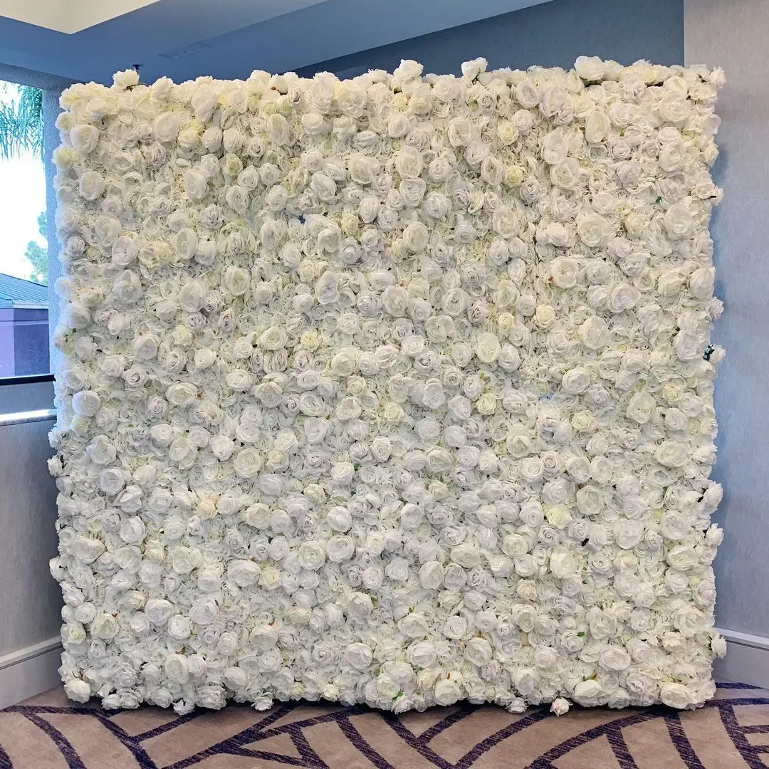 Wholesale Custom White Pink Wedding Supplies Decoration Rose Backdrop Silk Artificial Decorative Flower Wall