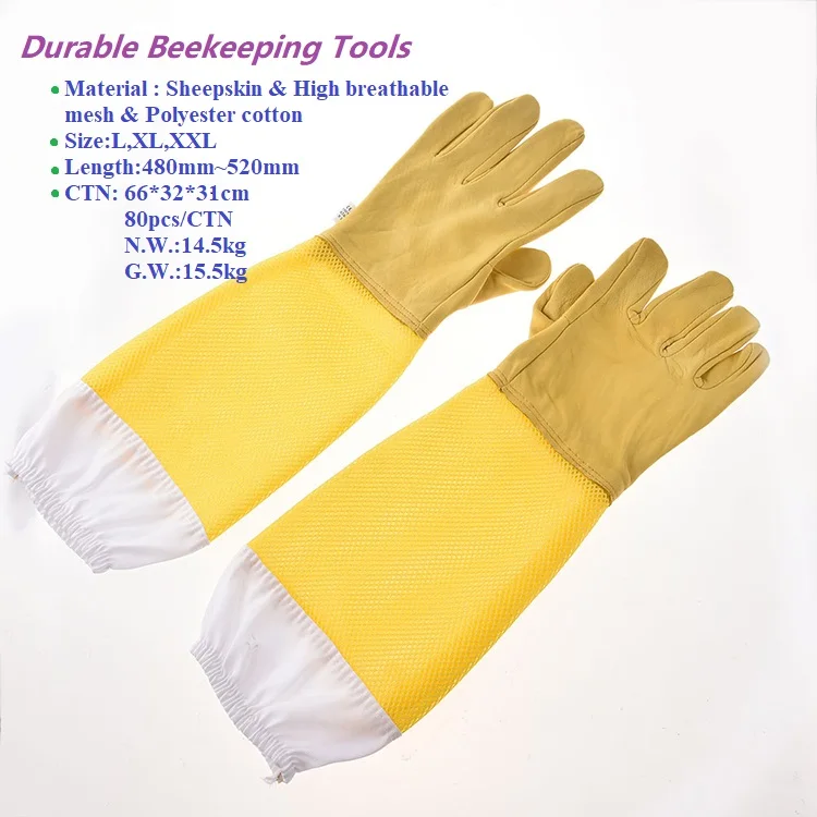 Beekeeping Tools Yellow Mesh Breathable Goat Skin Glove Leather Protection Beekeeping Apiculture