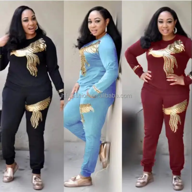 J&H new design 2022 cotton knit outfits with sequins pattern women sweat suit fashionable africa clothing