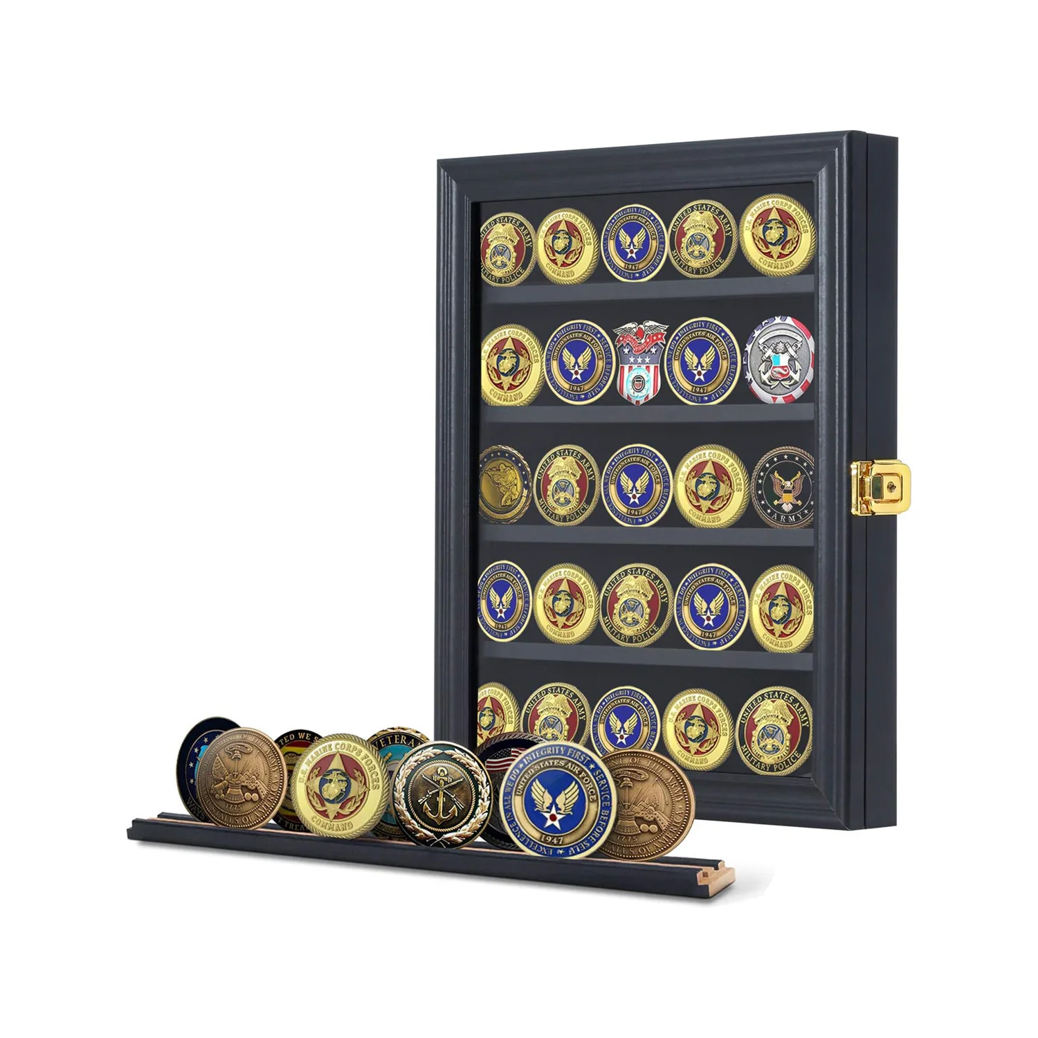 Coin Display Case Lockable Cabinet Rack Holder Shadow Box with Anti Fade Acrylic Glass Door