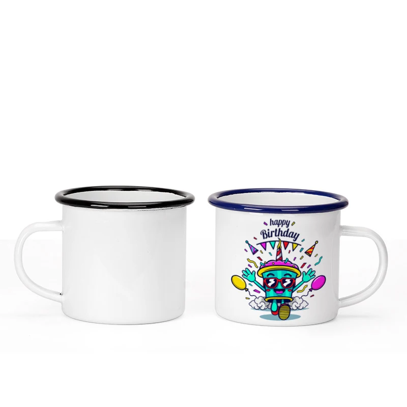 Black Blue Enamel rim Birthday gift Enamel mug sublimation blank