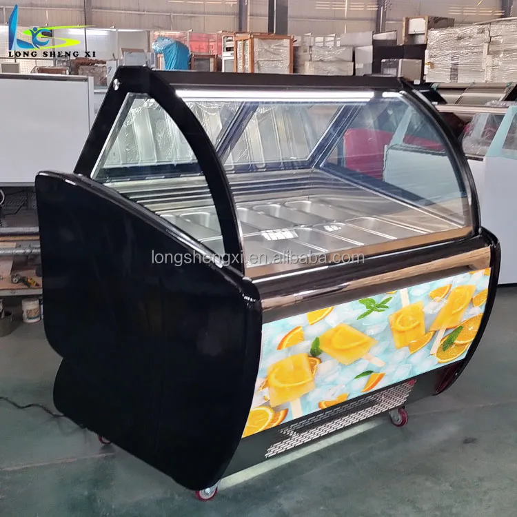 12/14/16/18 Pans OEM Ice Cream Display Popsicle Freezer Showcase Glass Door Gelato Display Case With 1/3 GN Pans