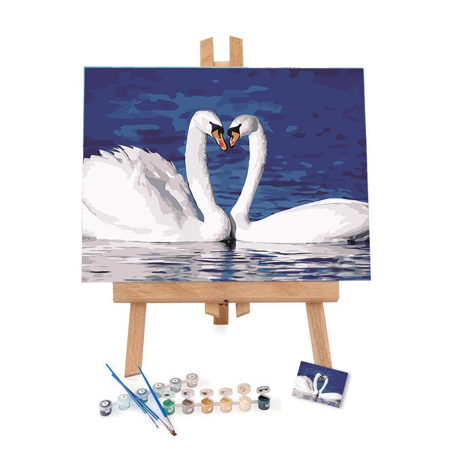 
Custom designs DIY animals painting Two swans paint by number kit handmade oil painting on canvas 