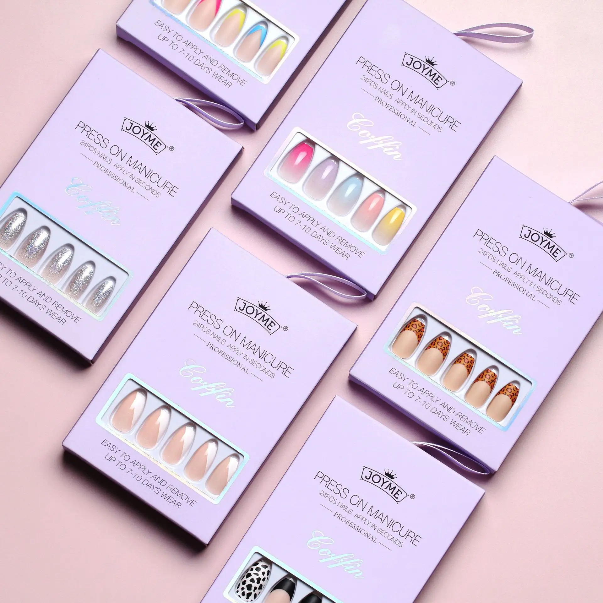 24pcs/box Full Cover Trendy Designed Short Coffin Press on Nails 2021