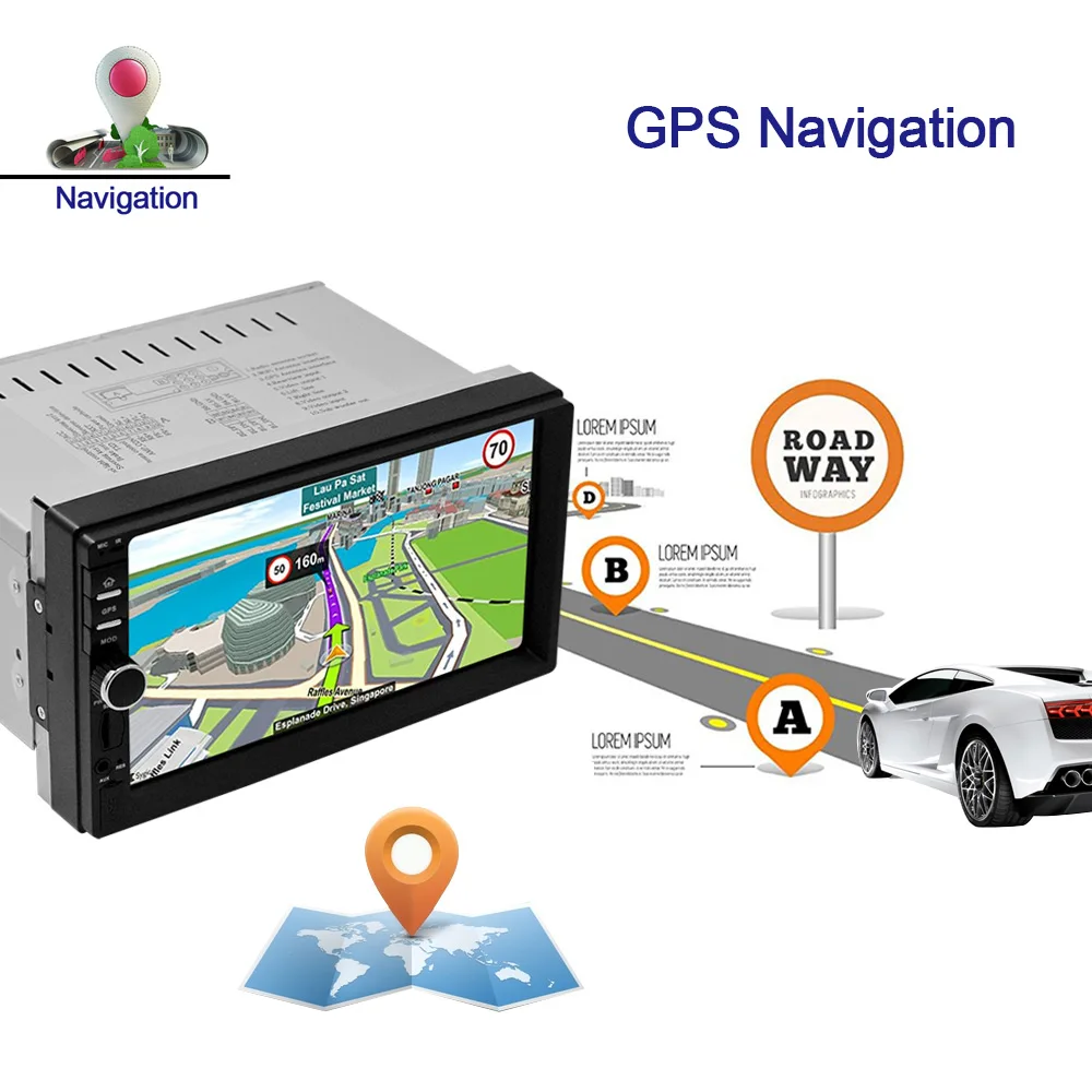 7 Inch Touch Screen High Definition 1024 x 600 pixel Android 2Din Multimedia Player GPS Navigation Car Radio