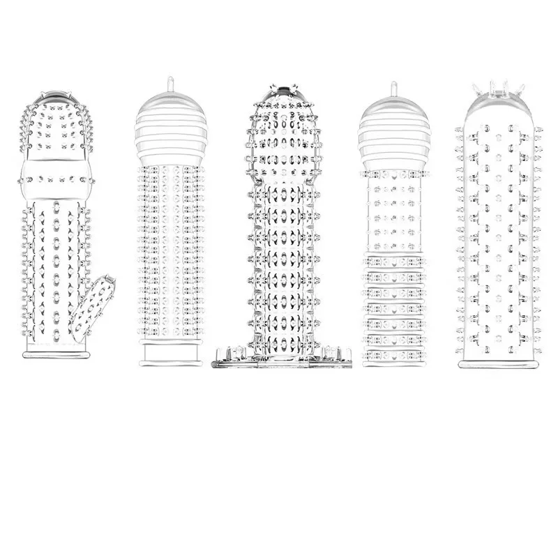 Hot Selling Silicone Multi Shape Spike Teeth Set Clear Crystal Condom Adult Sex Toys Transparent Reusable Condom For Adult Men