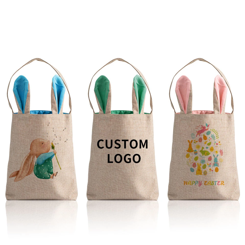 PYD Life Hot Sale 100pcs Kids Easter Gifts 2024 Sublimation Easter Bunny Bags Baskets for Eggs