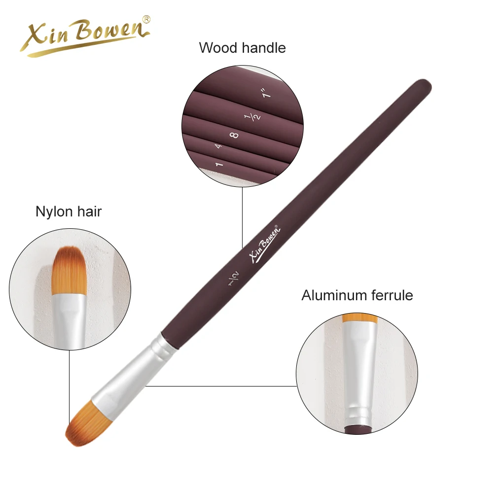 Xin Bowen Master Paintbrush 5 Pieces Matte Brown Pure Wood Handle Artist Painting Brush For Watercolor Acrylic And Oil Drawing