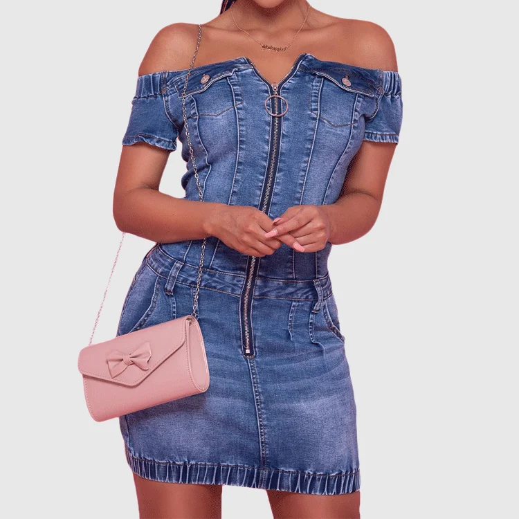 Casual Ladies Dresses Summer Denim Sleeveless Office Jeans One Piece Jumpsuit Off Shoulder Fashion 2022 Women Dress