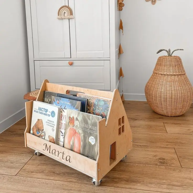 Montessori Kids Bookshelf Wood Furniture for Playroom Bed Farmhouse Application Gift for Toddlers