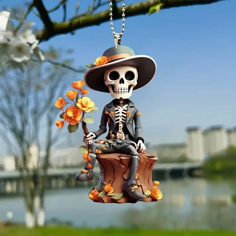 Hot Sale Acrylic Skeleton Figurine Hanging Ornament 2024 Crafts Statue Skeleton Memorial Gothic Sculpture Halloween Decoration