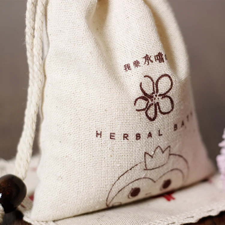Fashion High Quality Reusable Drawstring Eco Cotton Flax Linen single drawstring  With Logo