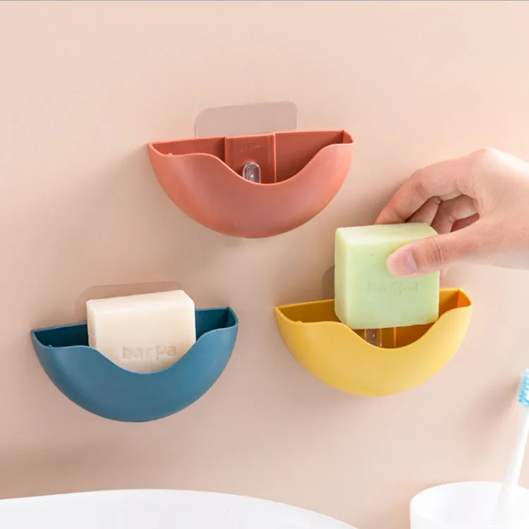Wall-mounted Household Soap Box Self Adhesive Bathroom Free Punch Drain Rack Soap Holder 4 Colors Wall Stick Plastic Soap Dish
