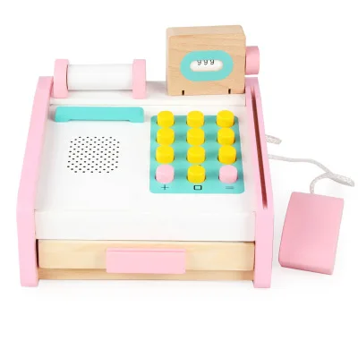 New hottest mini wooden cashier machine toy  pretend play supermarket cash register toy for children