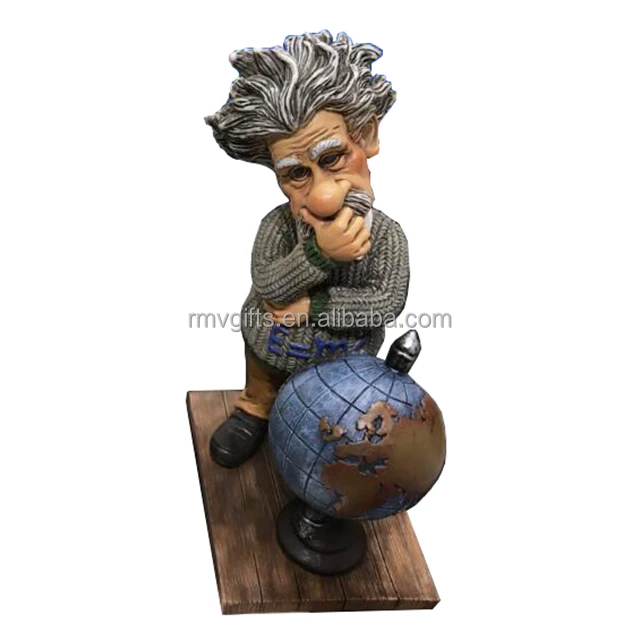 Handmade Great Physicist Einstein Thinking with A Tellurion Creative Resin Famous People Figurine