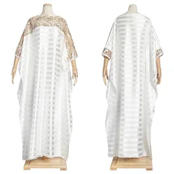 New Fashion Women Clothes Sequin Flower Pullover Long Dress Africa Muslim Long Robe Loose Lady Robe White Plus Size Casual Dress