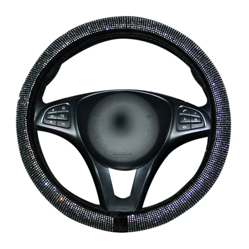
Colorful crystal diamond velvet round D-shaped steering wheel cover Hot sale custom steering wheel cover GM grip cover bling 