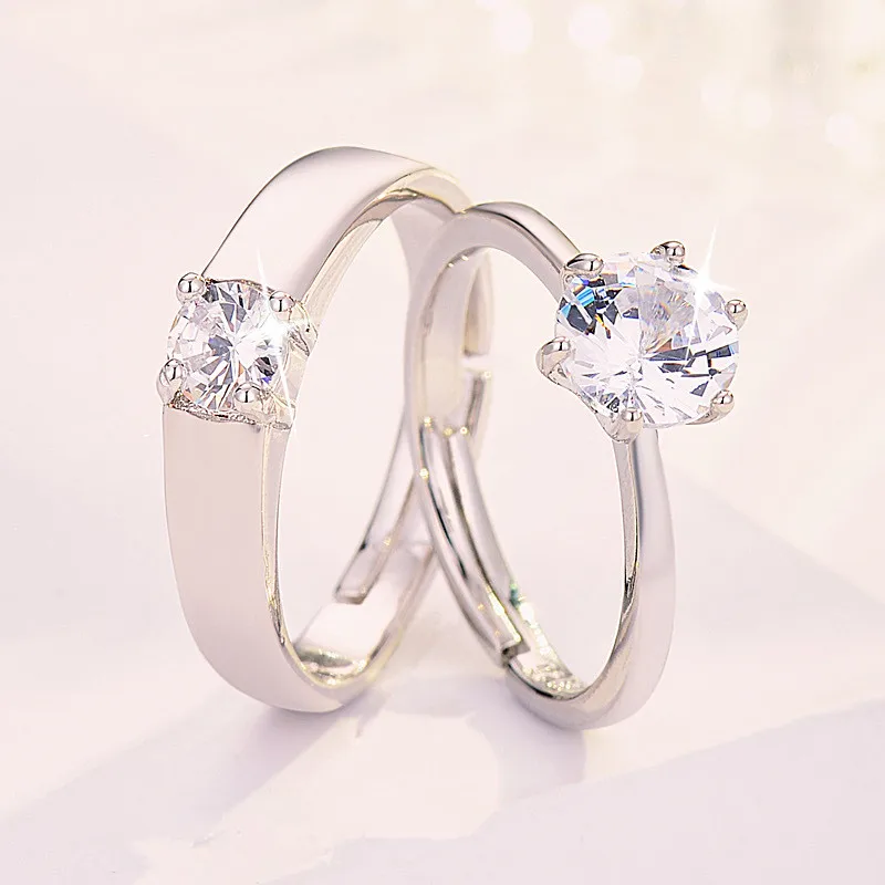 Fashion Adjustable Couple Ring With Luxurious Zircon Plated Platinum Ring For Valentines Day Gift Wedding Ring