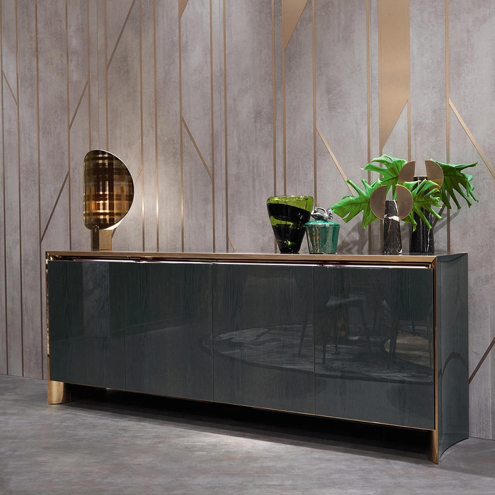 Wood Panel Stainless Steel Frame Modern Luxury Sideboards Buffet Cabinets Dining Room Furniture For Restaurant