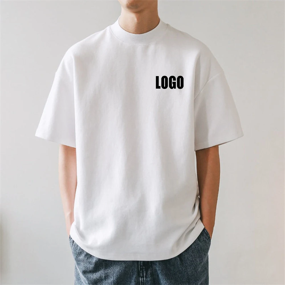 Factory Wholesale Custom Thick Collar 100% Cotton Tshirt White Solid Box Blank Tee Men Black Boxy Fit T Shirt