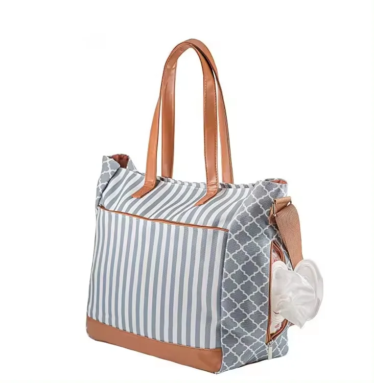 Stylish Waterproof Canvas Customized Diaper Handbag Nappy Bag Travel PU Leather Baby Tote Bag for Women