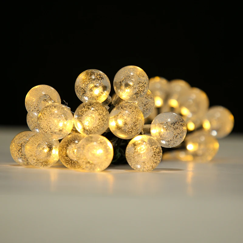 Outdoor Waterproof 48ft Crystal Globe Lights 8 Lighting Modes Holiday Party Garden Yard Decoration 30 LED Solar String Lights