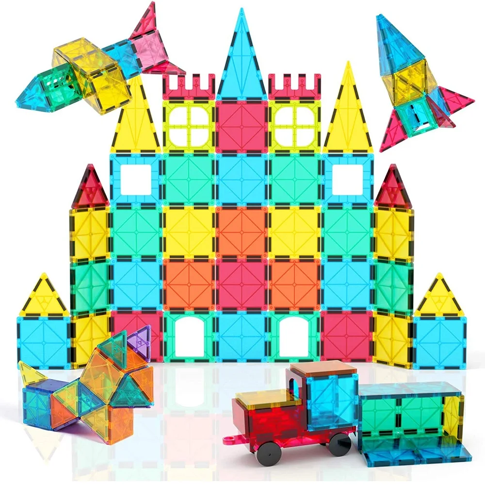 65 PCS Magnetic Tiles Building Blocks Set for Boys Girls Preschool Educational Construction Kit Magnet Stacking Toys for Kids